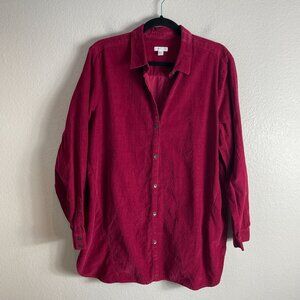 J Jill Womens Large Corduroy Button Up Shirt Long Sleeve Red Top